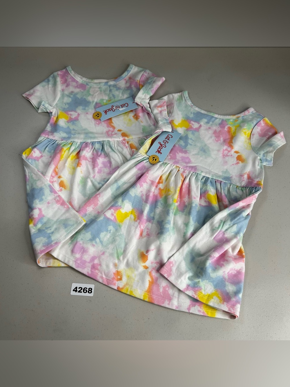 Cat & Jack Girls 2T Tie Dye Fit & Flare Knit Dress Ruffle Short Sleeve 2 pc